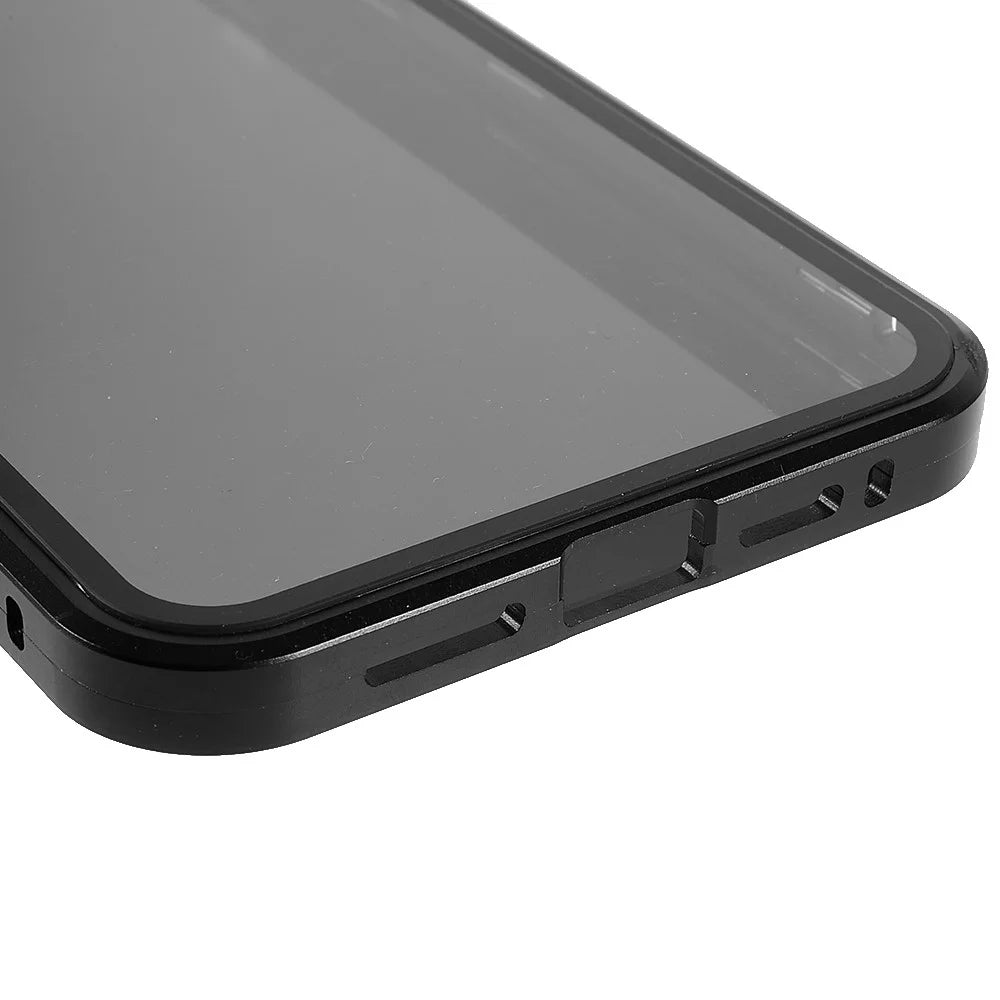 For iPhone 13 Pro 6.1 inch Metal Bumper + Double-sided Tempered Glass Phone Case Anti-peep Magnetic Protective Cover - Black - 5