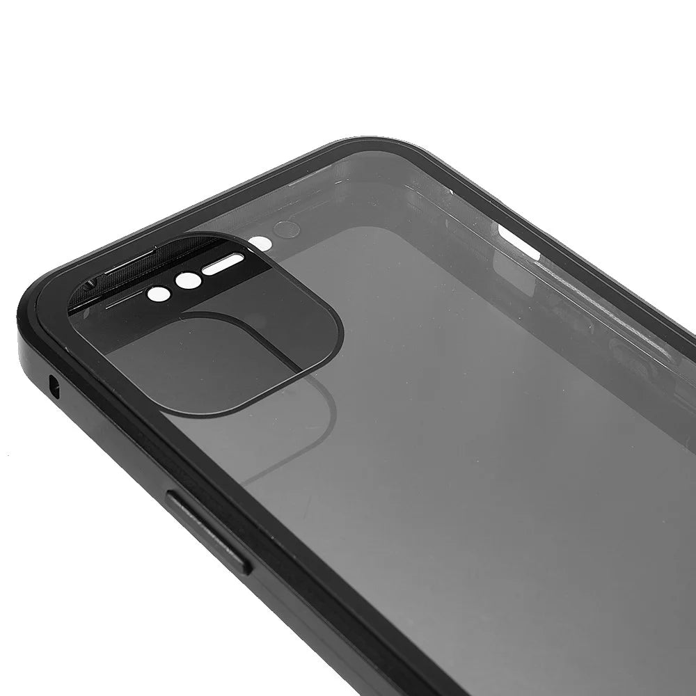 For iPhone 13 Pro 6.1 inch Metal Bumper + Double-sided Tempered Glass Phone Case Anti-peep Magnetic Protective Cover - Black - 6