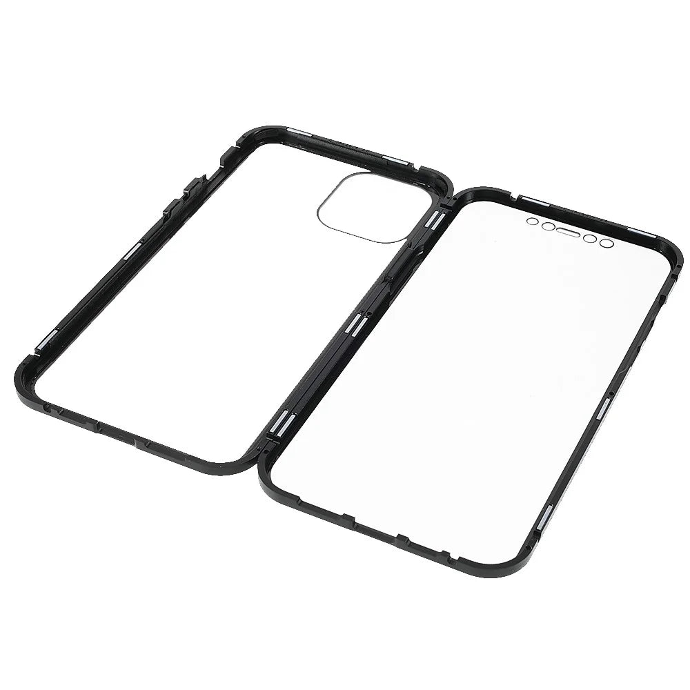 For iPhone 13 Pro 6.1 inch Metal Bumper + Double-sided Tempered Glass Phone Case Anti-peep Magnetic Protective Cover - Black - 7