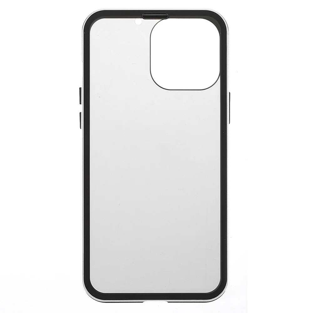 For iPhone 13 Pro Max 6.7 inch Anti-peep Phone Case Metal Frame + Double-sided Tempered Glass Hybrid Cover with Magnetic Closure - Silver - 3