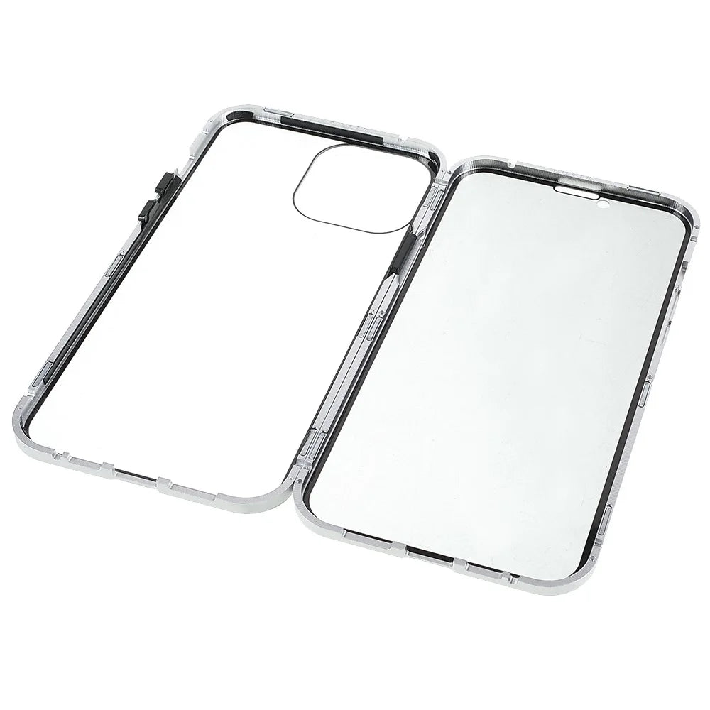 For iPhone 13 Pro Max 6.7 inch Anti-peep Phone Case Metal Frame + Double-sided Tempered Glass Hybrid Cover with Magnetic Closure - Silver - 7