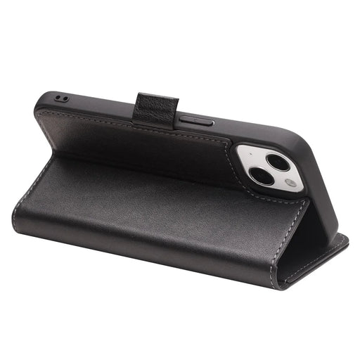 QIALINO Well-Protected Anti-Fall Magnetic Closure Wallet Design Genuine Leather Cell Phone Case for iPhone 13 mini 5.4 inch - Black - 2