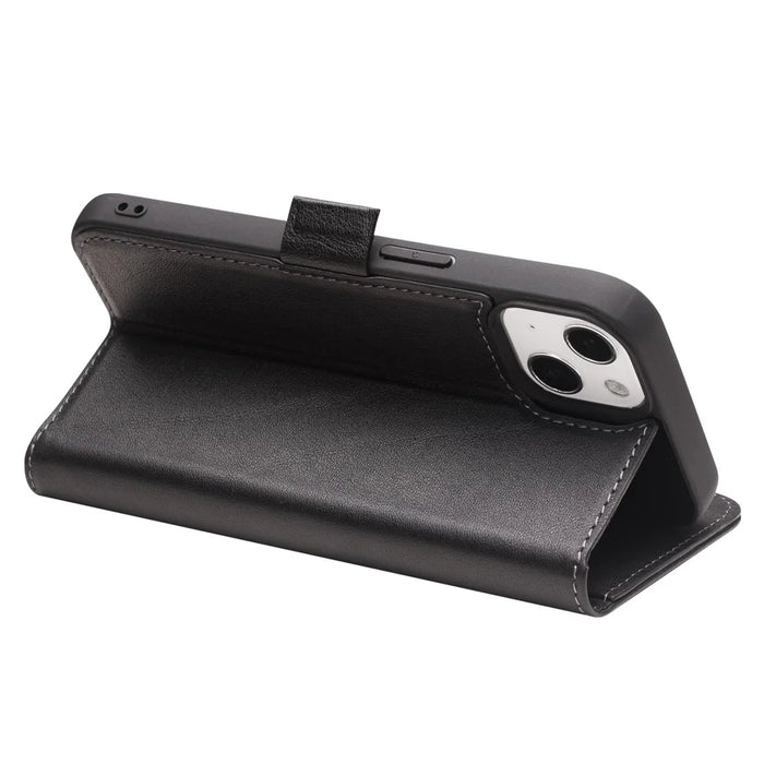 QIALINO Well-Protected Anti-Fall Magnetic Closure Wallet Design Genuine Leather Cell Phone Case for iPhone 13 mini 5.4 inch - Black - 2