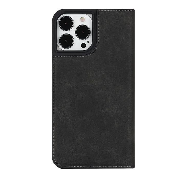 For iPhone 13 Pro 6.1 inch Anti-drop PU Leather Skin-touch Feeling Auto-absorbed Folio Fip Phone Case Shell with Wallet Stand - Black - 3
