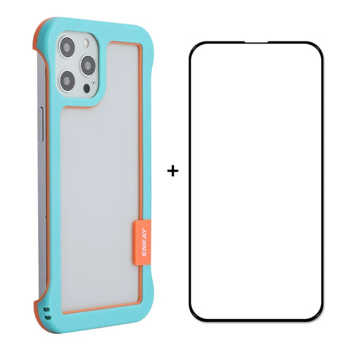 ENKAY HAT PRINCE Slim Phone Case + 9H Tempered Glass Screen Protector for iPhone 12 Pro 6.1 inch/12 6.1 inch Frameless Heat Dissipation Phone Shell Drop Resistance Protective Cover - Blue - 1