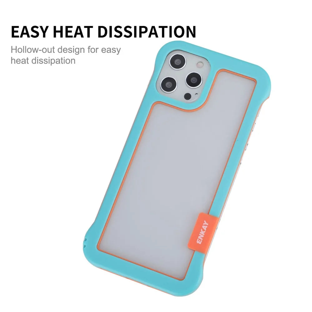 ENKAY HAT PRINCE Slim Phone Case + 9H Tempered Glass Screen Protector for iPhone 12 Pro 6.1 inch/12 6.1 inch Frameless Heat Dissipation Phone Shell Drop Resistance Protective Cover - Blue - 5