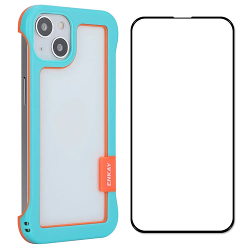 ENKAY HAT PRINCE Slim Phone Case + 9H Tempered Glass Screen Protector for iPhone 13 6.1 inch Frameless Heat Dissipation Phone Shell Drop Resistance Protective Cover - Blue - 1