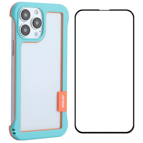 ENKAY HAT PRINCE For iPhone 13 Pro 6.1 inch Slim Phone Case + 9H Tempered Glass Screen Protector Protective Phone Shell Drop Resistance Cover - Blue - 1