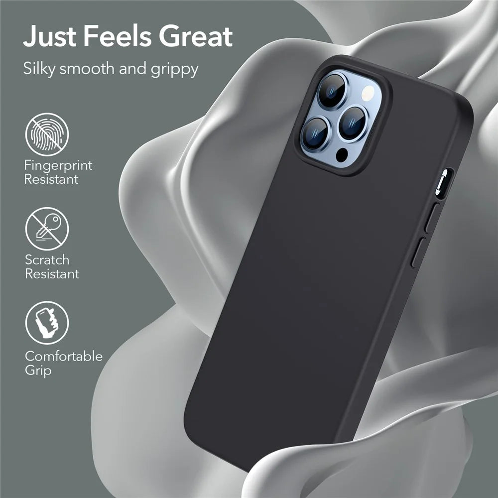 ESR Cloud Series Phone Case for iPhone 13 Pro 6.1 inch, Hard PC Soft Liquid Silicone Drop Protective Cover with Anti-Scratch Microfiber Lining - Black - 3