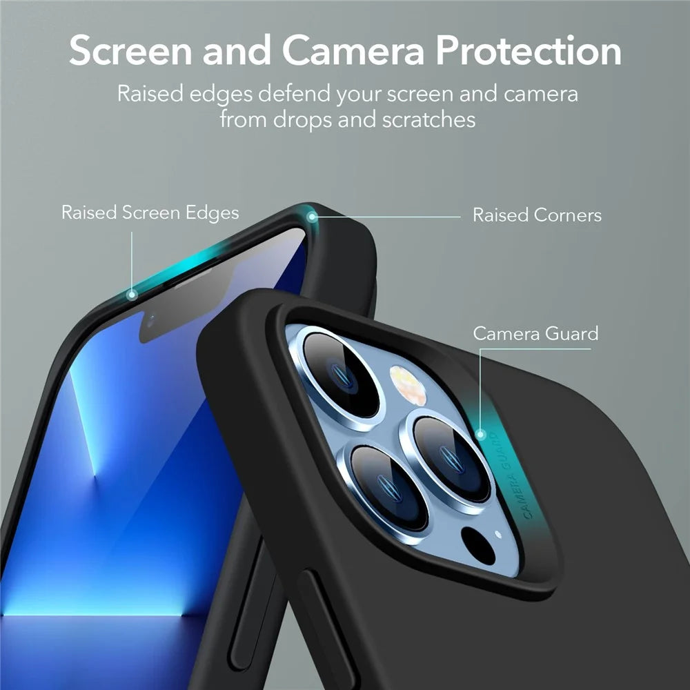 ESR Cloud Series Phone Case for iPhone 13 Pro 6.1 inch, Hard PC Soft Liquid Silicone Drop Protective Cover with Anti-Scratch Microfiber Lining - Black - 6