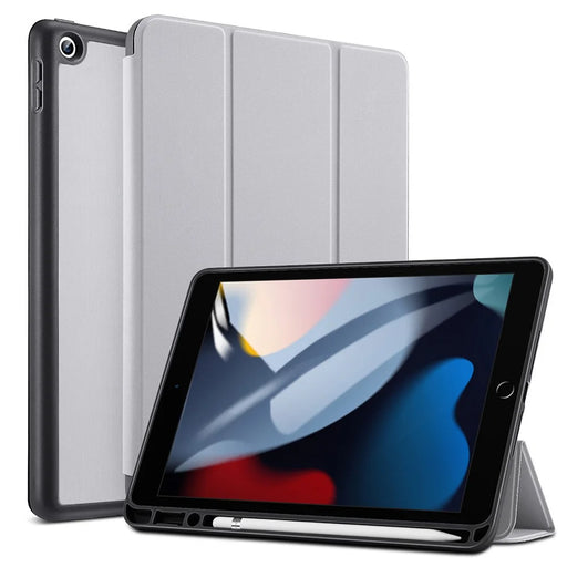 ESR Rebound Series Trifold Stand Smart Case for iPad 10.2 (2021)/(2020)/(2019), PU Leather+Soft TPU Back Shockproof Cover with Pen Holder - Silver Grey - 2