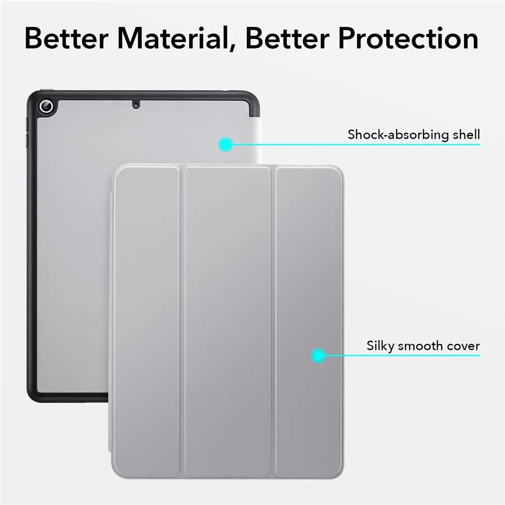 ESR Rebound Series Trifold Stand Smart Case for iPad 10.2 (2021)/(2020)/(2019), PU Leather+Soft TPU Back Shockproof Cover with Pen Holder - Silver Grey - 4