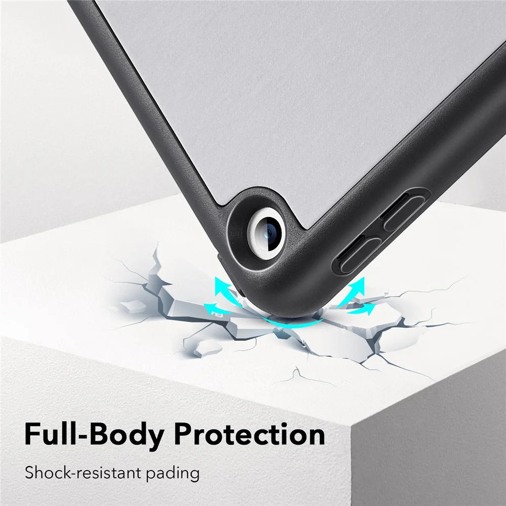 ESR Rebound Series Trifold Stand Smart Case for iPad 10.2 (2021)/(2020)/(2019), PU Leather+Soft TPU Back Shockproof Cover with Pen Holder - Silver Grey - 5