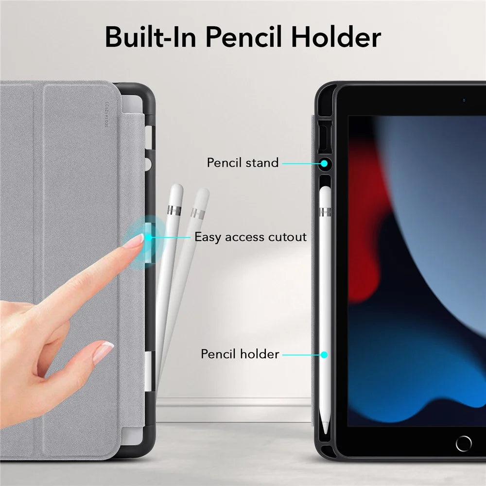 ESR Rebound Series Trifold Stand Smart Case for iPad 10.2 (2021)/(2020)/(2019), PU Leather+Soft TPU Back Shockproof Cover with Pen Holder - Silver Grey - 6