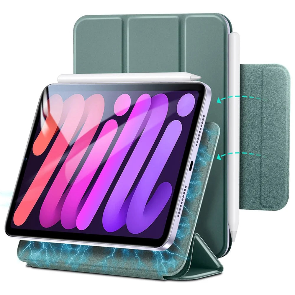 ESR Rebound Series for iPad mini (2024) / mini (2021) Tri-Fold Stand Double-Sided Magnet PU Leather Cover Case with Magnetic Clasp - Green - 3