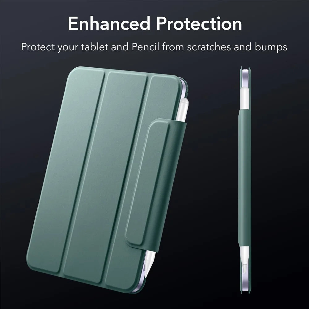 ESR Rebound Series for iPad mini (2024) / mini (2021) Tri-Fold Stand Double-Sided Magnet PU Leather Cover Case with Magnetic Clasp - Green - 7