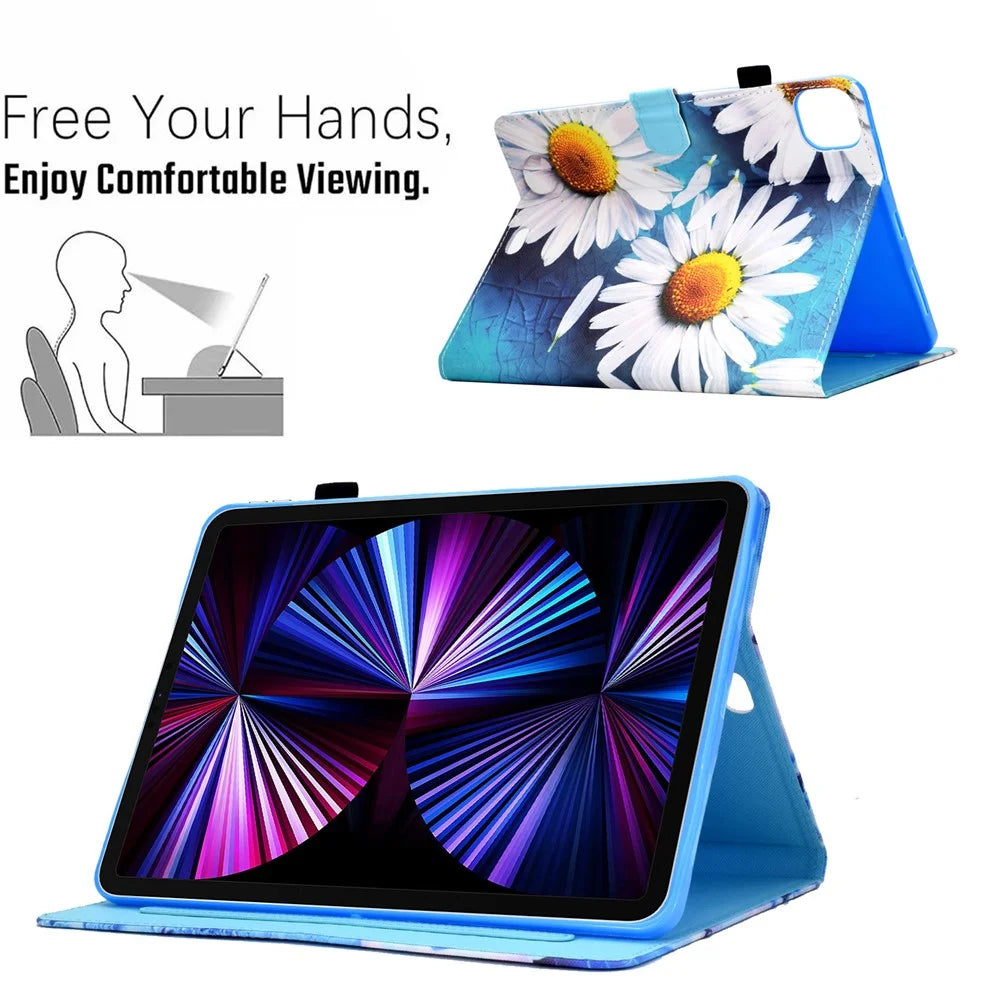 For iPad Air 11 (2026) / (2025) / (2024) / Pro 11 (2022) / (2021) / (2020) / (2018) / Air (2020) (2022) Pattern Printing Leather Stand Tablet Case - Sunflower - 6