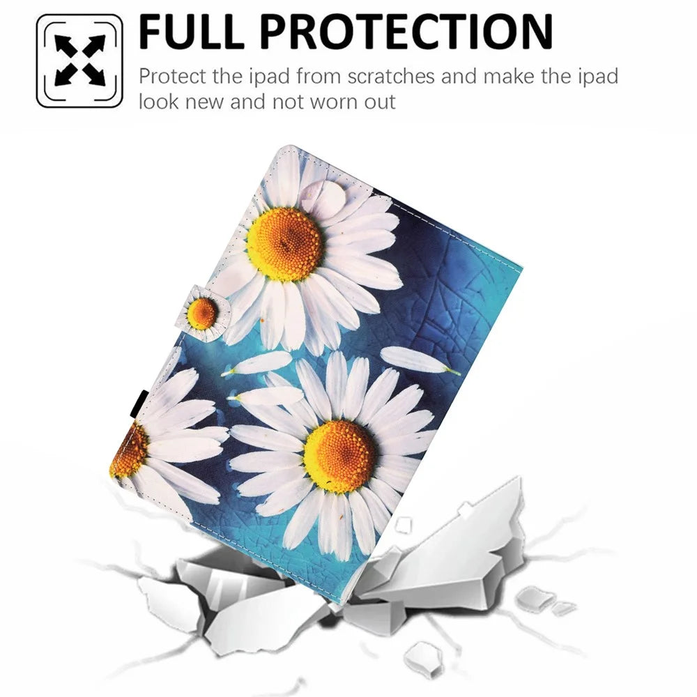 For iPad Air 11 (2026) / (2025) / (2024) / Pro 11 (2022) / (2021) / (2020) / (2018) / Air (2020) (2022) Pattern Printing Leather Stand Tablet Case - Sunflower - 7
