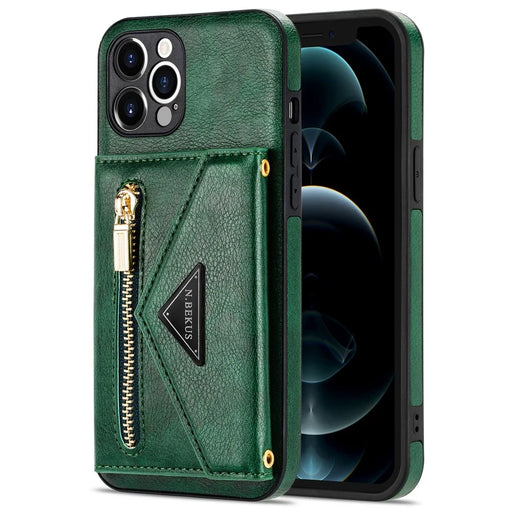 N.BEKUS for iPhone 12 Pro Max 6.7 inch Kickstand Design Wallet Well-protected PU Leather + TPU Cell Phone Case with Long Lanyard - Blackish Green - 2