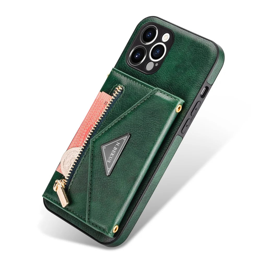 N.BEKUS for iPhone 12 Pro Max 6.7 inch Kickstand Design Wallet Well-protected PU Leather + TPU Cell Phone Case with Long Lanyard - Blackish Green - 7