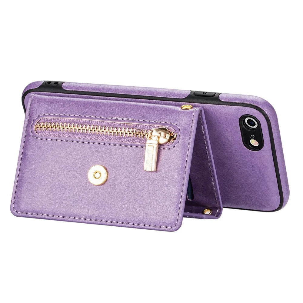 N.BEKUS for iPhone SE (2022)/SE (2020)/8/7 Kickstand Design Wallet PU Leather + TPU Shockproof Stylish Mobile Phone Case with Long Lanyard - Purple - 4