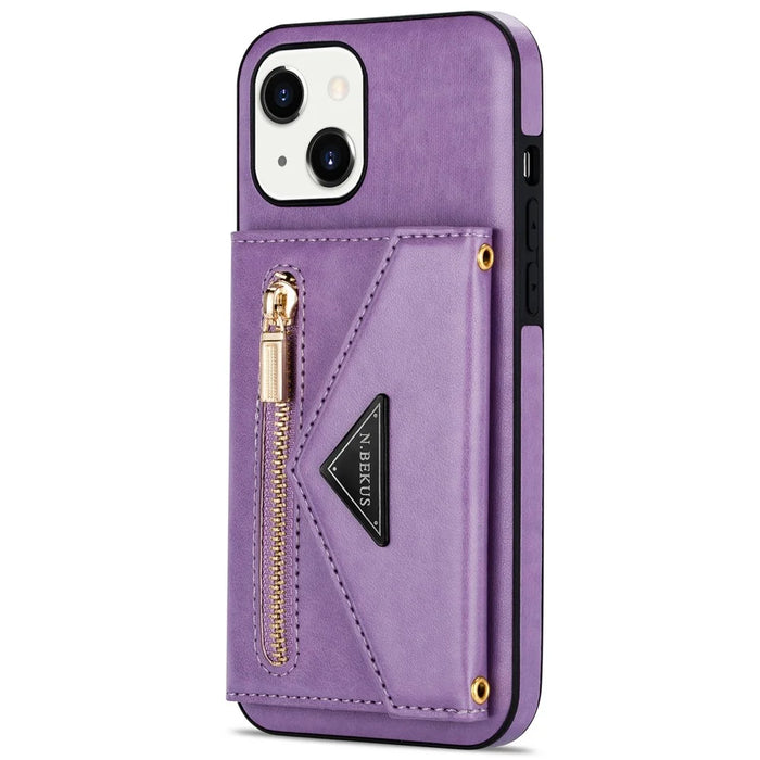 N.BEKUS for iPhone 13 mini 5.4 inch Anti-fall Kickstand Design Snap Button Wallet PU Leather + TPU Phone Case - Purple - 3