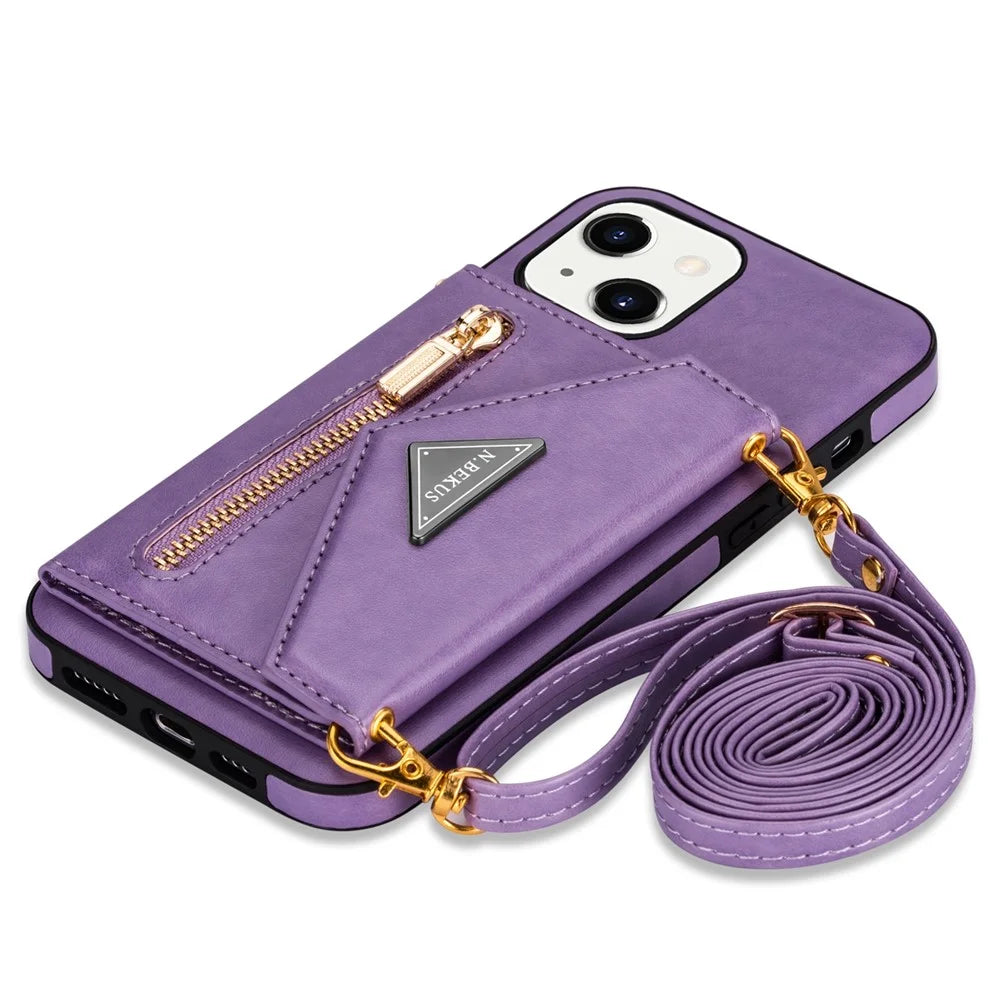 N.BEKUS for iPhone 13 mini 5.4 inch Anti-fall Kickstand Design Snap Button Wallet PU Leather + TPU Phone Case - Purple - 6