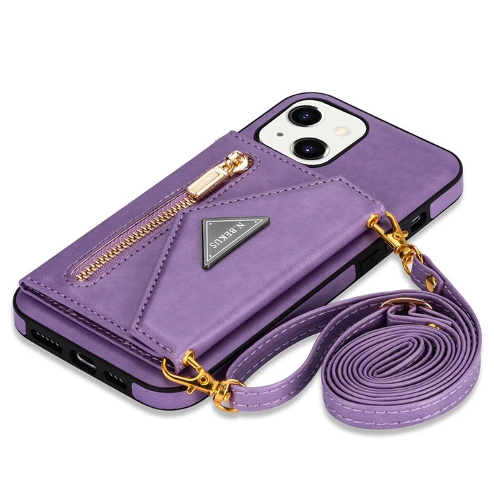 N.BEKUS for iPhone 13 mini 5.4 inch Anti-fall Kickstand Design Snap Button Wallet PU Leather + TPU Phone Case - Purple - 6
