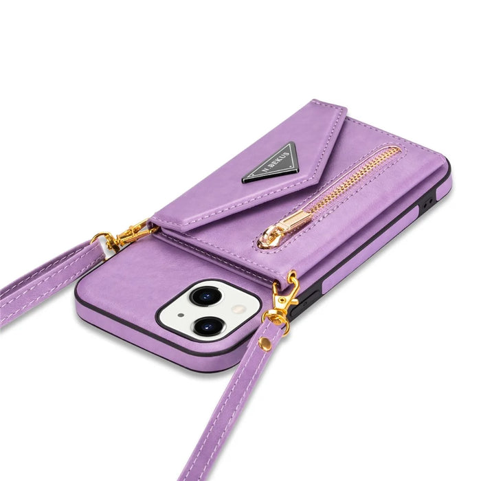 N.BEKUS for iPhone 13 mini 5.4 inch Anti-fall Kickstand Design Snap Button Wallet PU Leather + TPU Phone Case - Purple - 7