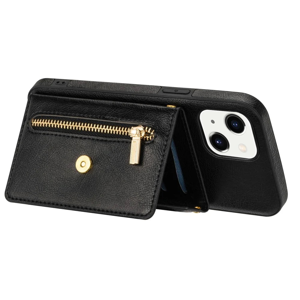 N.BEKUS for iPhone 13 6.1 inch Long Lanyard Anti-fall Wallet PU Leather + TPU Mobile Phone Case with Kickstand - Black - 4