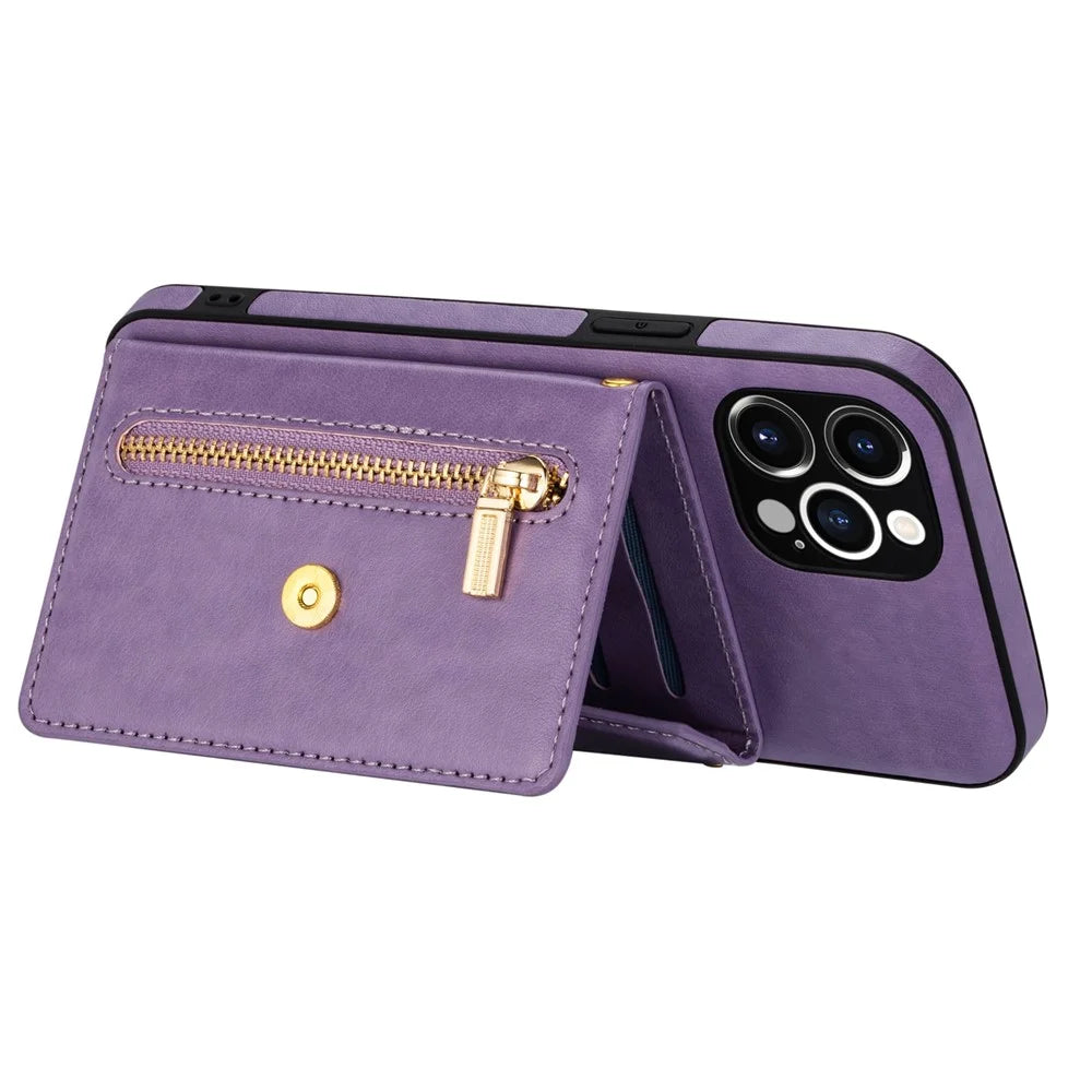 N.BEKUS for iPhone 13 Pro Max 6.7 inch Kickstand Design Snap Button Wallet Scratch-resistant PU Leather + TPU Protective Phone Case - Purple - 4