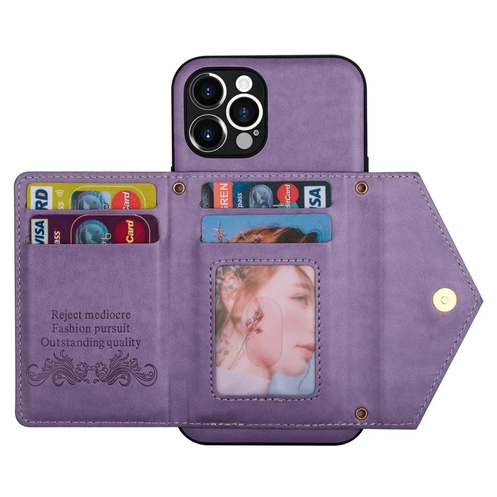N.BEKUS for iPhone 13 Pro Max 6.7 inch Kickstand Design Snap Button Wallet Scratch-resistant PU Leather + TPU Protective Phone Case - Purple - 5