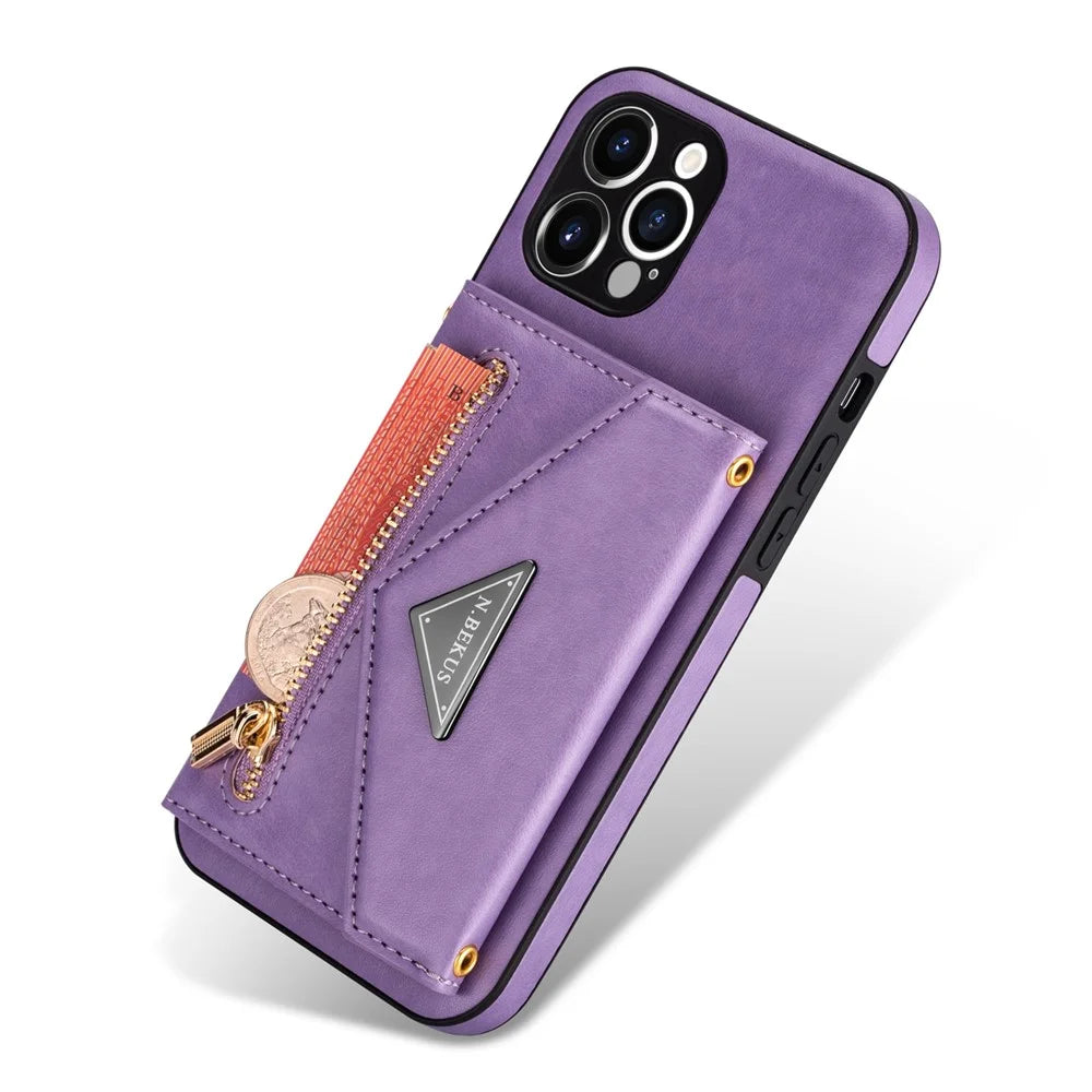 N.BEKUS for iPhone 13 Pro Max 6.7 inch Kickstand Design Snap Button Wallet Scratch-resistant PU Leather + TPU Protective Phone Case - Purple - 7