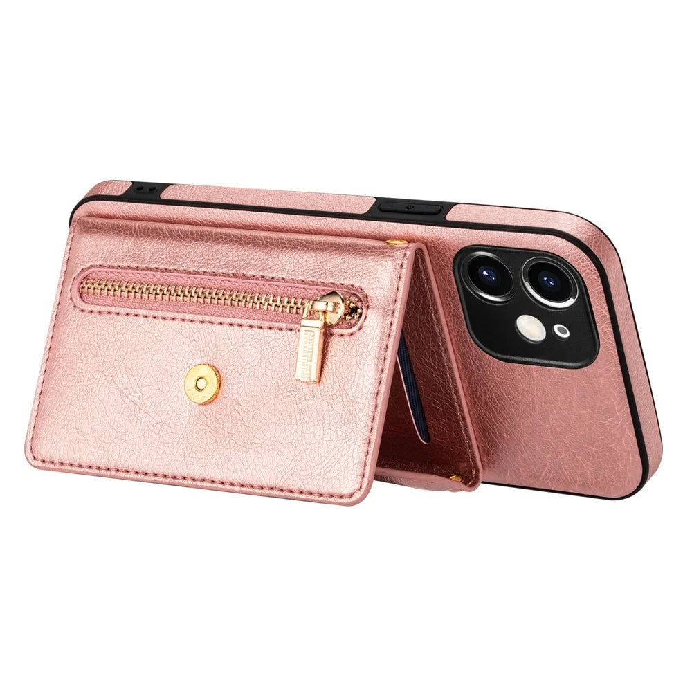 N.BEKUS for iPhone 12 mini 5.4 inch Kickstand Design Wallet Anti-scratch Drop-proof PU Leather + TPU Mobile Phone Case with Long Lanyard - Pink - 4