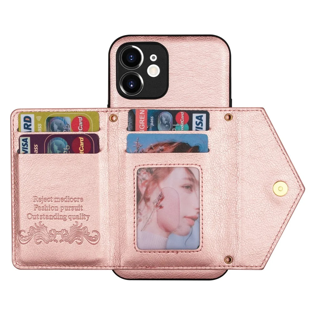 N.BEKUS for iPhone 12 mini 5.4 inch Kickstand Design Wallet Anti-scratch Drop-proof PU Leather + TPU Mobile Phone Case with Long Lanyard - Pink - 6