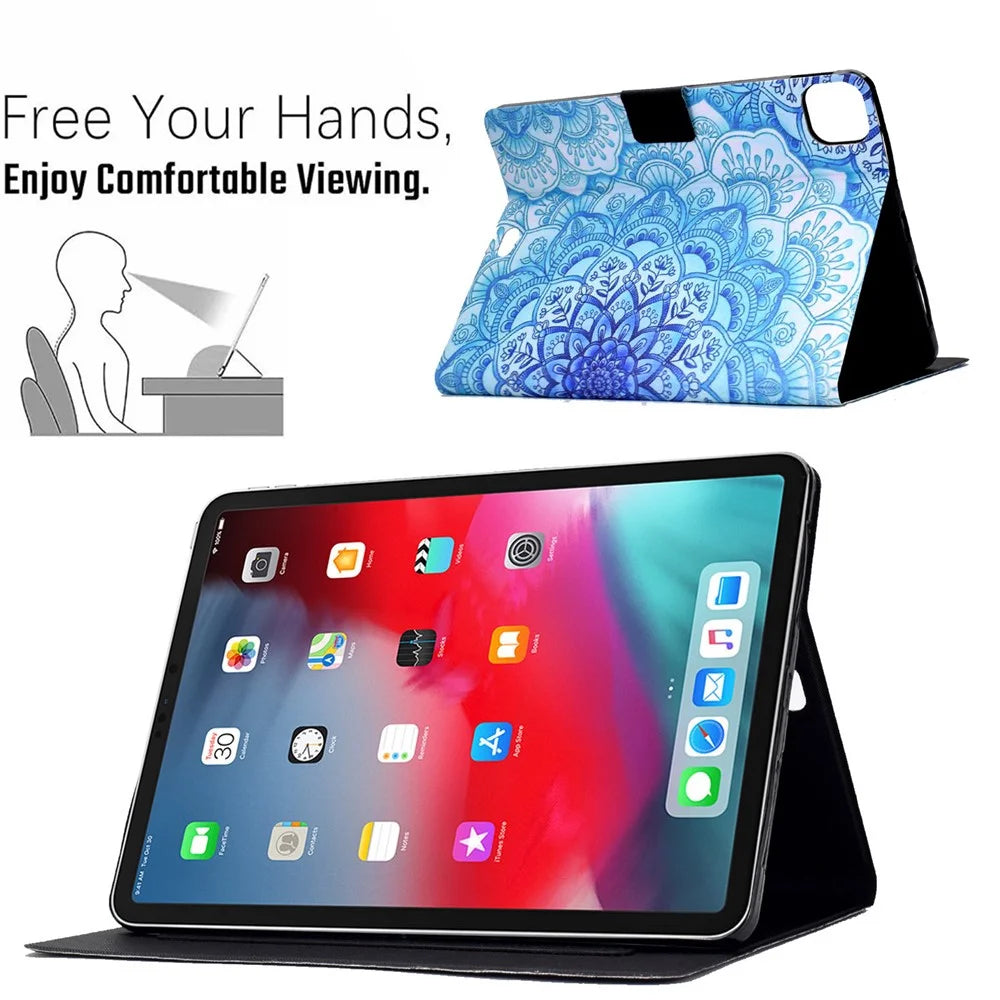 For iPad Air 11 (2026) / (2025) / (2024) / Pro 11 (2022) / (2018) / (2020) / (2021) / Air (2020) / Air (2022) Leather Tablet Case Stand Cover - Mandala Flower - 7