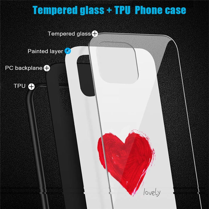 For iPhone 13 6.1 inch Case, Pattern Design Hard Tempered Glass+PC Back TPU Frame Shockproof Cover - Leaves - 4