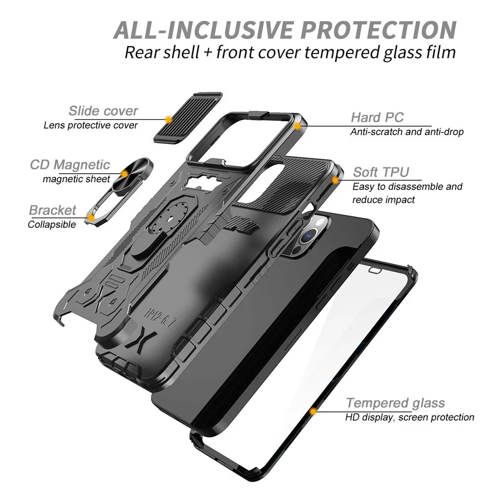 For iPhone 11 Pro Max 6.5 inch All-round Protection Kickstand PC + TPU Phone Case with Tempered Glass Film - Black - 7