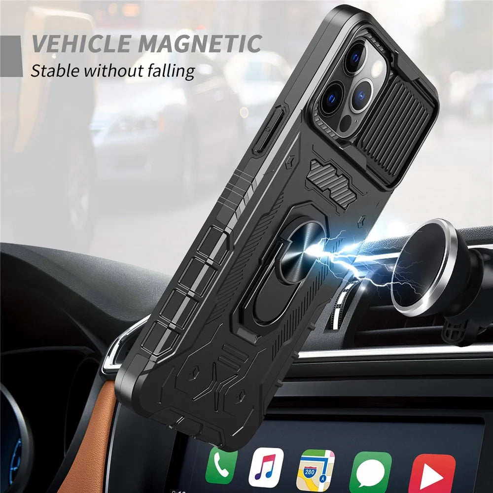 Ring Kickstand PC + TPU Hybrid Phone Case for iPhone 12 6.1 inch/12 Pro 6.1 inch, Tempered Glass Film Full Protection Cover - Black - 4