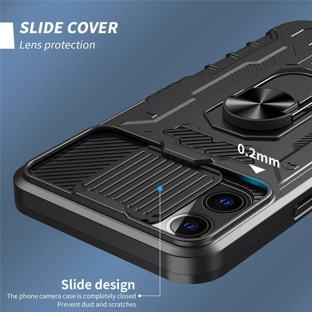 Ring Kickstand PC + TPU Hybrid Phone Case for iPhone 12 6.1 inch/12 Pro 6.1 inch, Tempered Glass Film Full Protection Cover - Black - 5