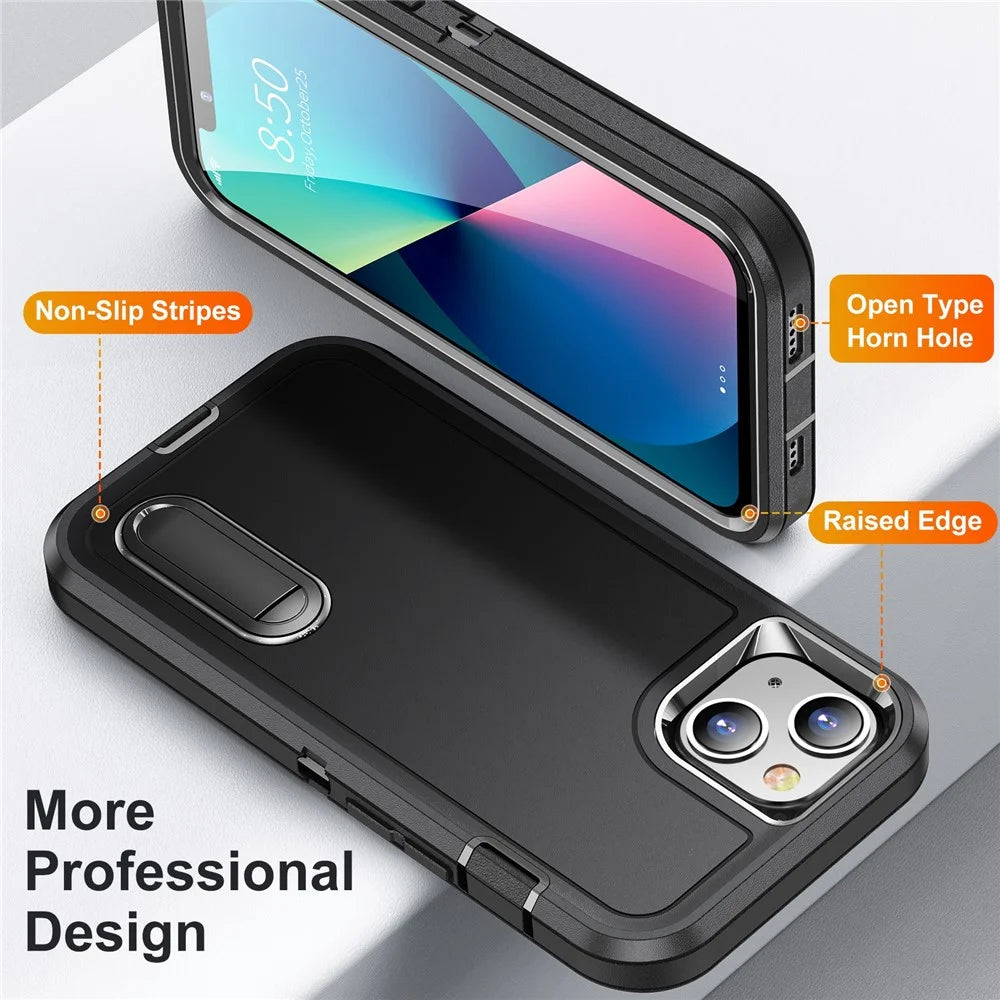 For iPhone 13 6.1 inch Defender Series Metal Kickstand PC + TPU Military Anti-drop Protection Phone Case Cover - Black/Black - 4
