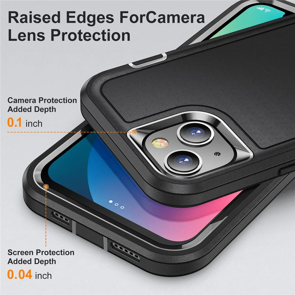 For iPhone 13 6.1 inch Defender Series Metal Kickstand PC + TPU Military Anti-drop Protection Phone Case Cover - Black/Black - 6