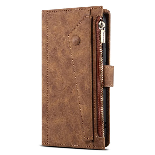 ESEBLE For iPhone 13 6.1 inch Anti-scratch Cell Phone Cover Zipper Pocket Wallet Stand Shockproof Phone Case Bag with Wrist Strap - Brown - 2