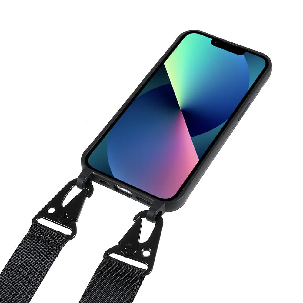 For iPhone 13 6.1 inch Soft TPU Matte Finish Protective Cell Phone Back Cover with Shoulder Strap - Black - 2