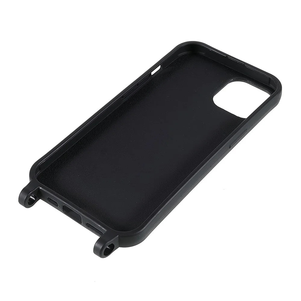 For iPhone 13 6.1 inch Soft TPU Matte Finish Protective Cell Phone Back Cover with Shoulder Strap - Black - 4