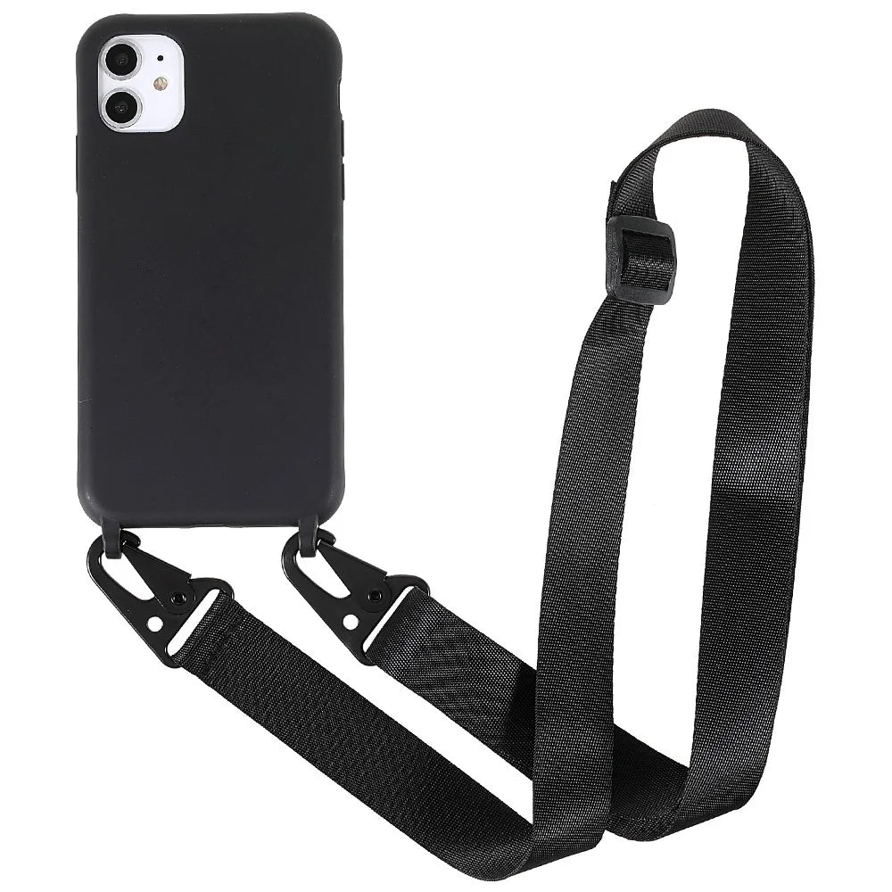 For iPhone 11 6.1 inch Slim Matte Cell Phone Case Drop Shockproof TPU Back Cover with Shoulder Strap - Black - 1