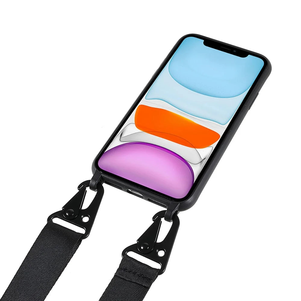 For iPhone 11 6.1 inch Slim Matte Cell Phone Case Drop Shockproof TPU Back Cover with Shoulder Strap - Black - 2
