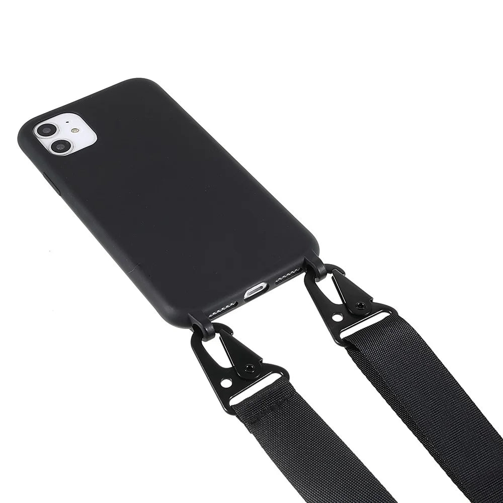 For iPhone 11 6.1 inch Slim Matte Cell Phone Case Drop Shockproof TPU Back Cover with Shoulder Strap - Black - 3
