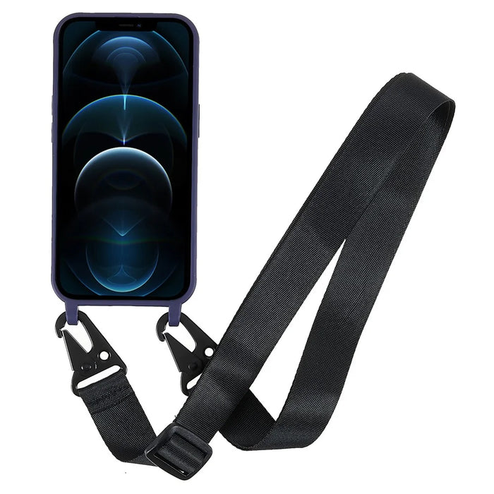 For iPhone 12 Pro Max 6.7 inch Matte Surface Smooth Flexible TPU Protective Phone Cover with Adjustable Strap - Dark Blue - 2