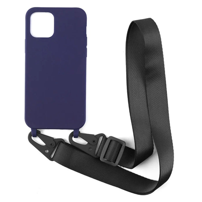 For iPhone 12 Pro Max 6.7 inch Matte Surface Smooth Flexible TPU Protective Phone Cover with Adjustable Strap - Dark Blue - 3